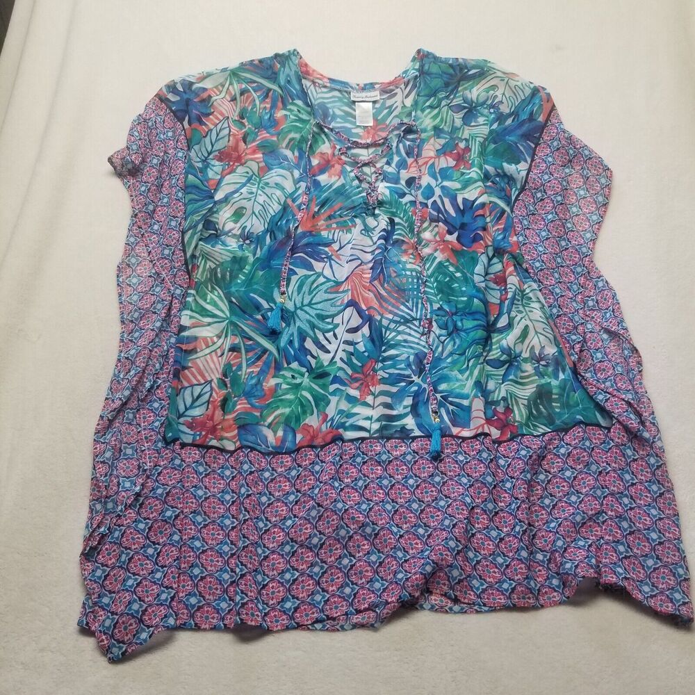 Tommy Bahama Womens L/XL Kimono Beach Swim Cover Up Sheer Tropical Floral Print